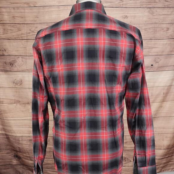 Bugatchi Shirt Mens Large Plaid Button Up Long Sleeve Shaped Fit Dress Casual - Picture 5 of 11